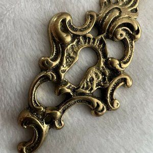 Solid Brass Cast Escucheon Key Hole Cover Etched Asymmetrical 1.25”W x 2.5”L